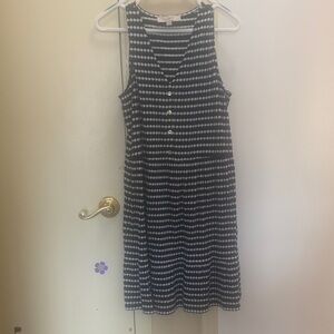 LOFT Black & White Sleeveless Midi Dress with Button Front